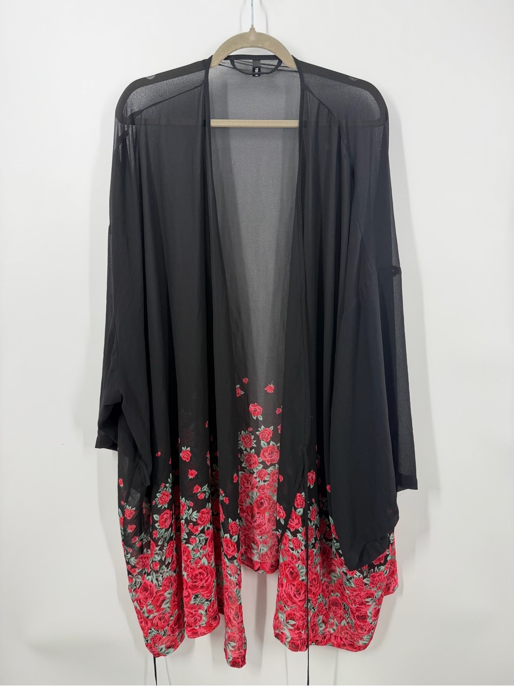 Torrid Black Sheer Red Floral Kimono